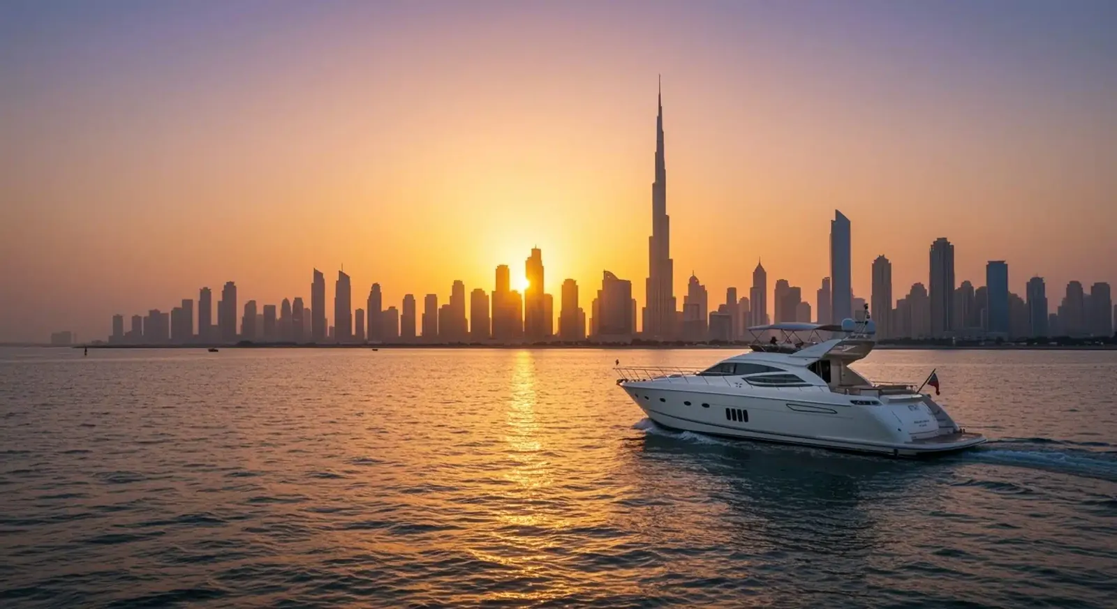 Skyline di Dubai al tramonto