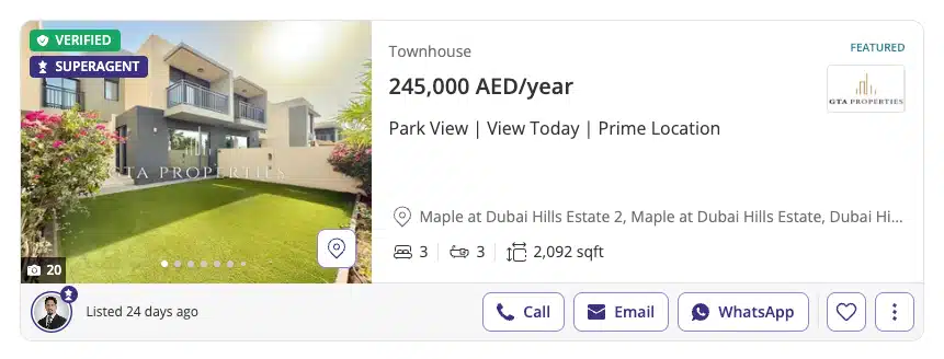 Property Finder, villetta a schiera a Dubai Hills
